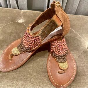 Steve Madden Beaded Pharaoh Thong Sandals Suede Leather